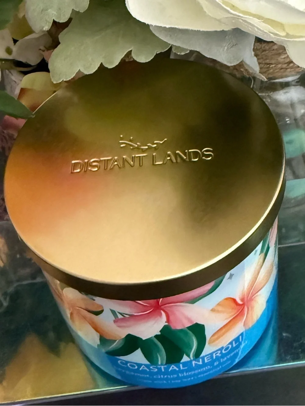 🆕🪷 DISTANT LANDS “COASTAL NEROLI” 3-WICK SCENTED SOY WAX CANDLE. BRAND NEW.